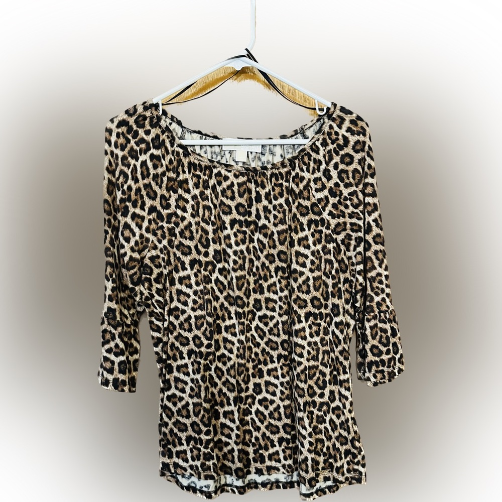 Michael Kors Women’s Size Large 3/4 Length Bell Sleeve Animal Print Top